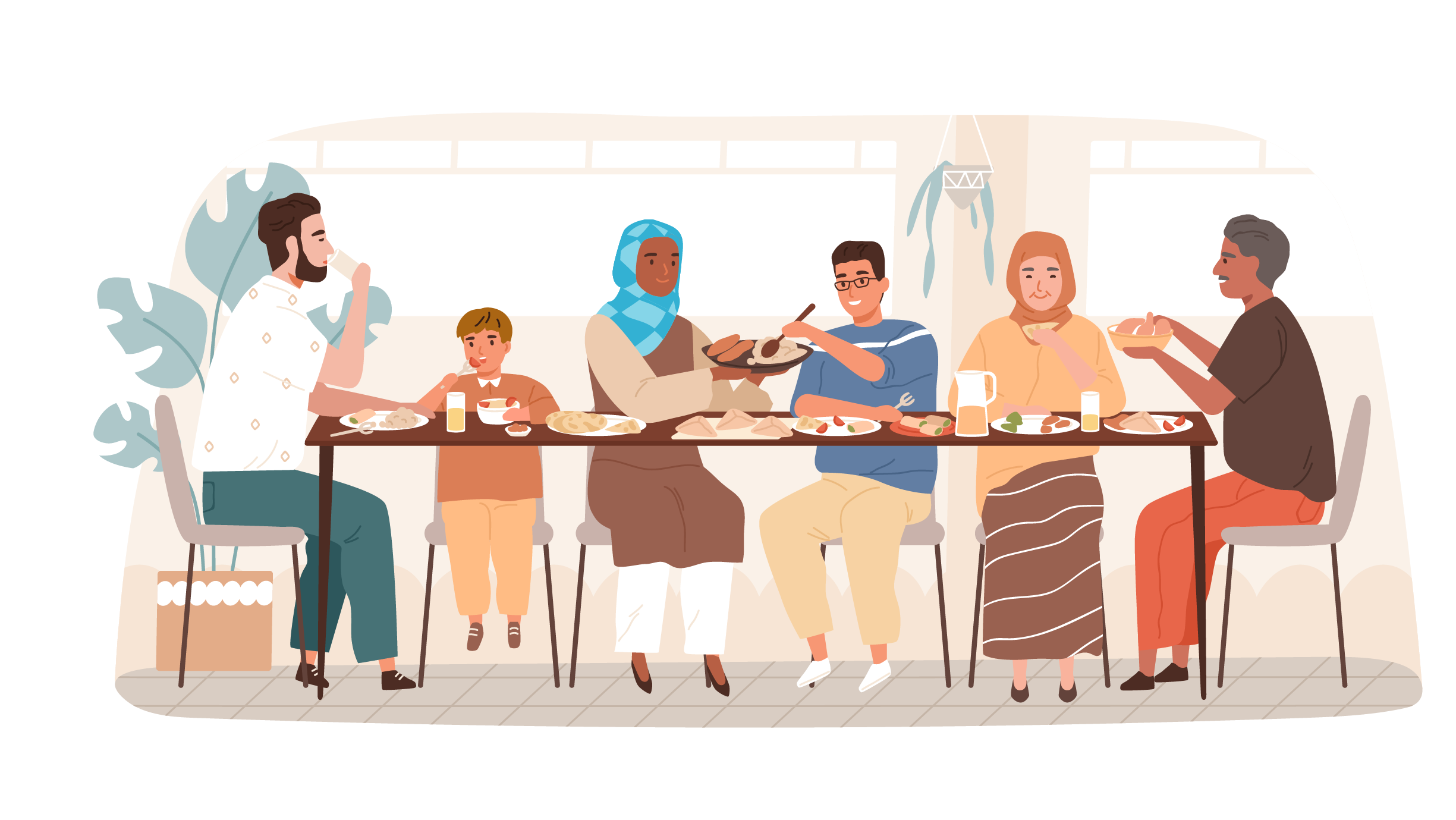 family eating dinner together