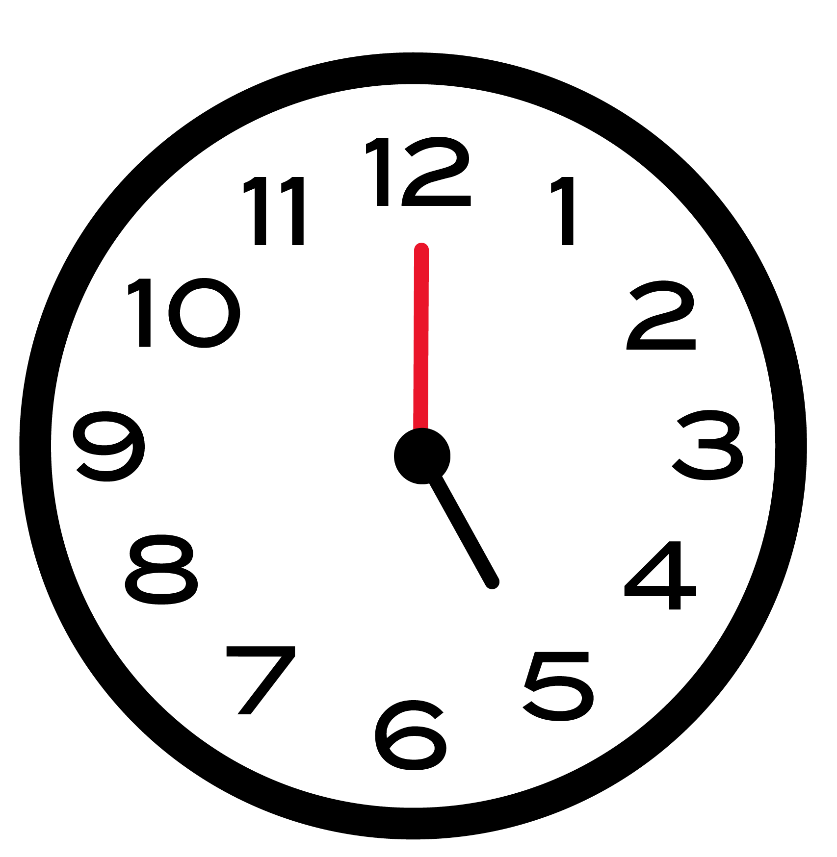 Analog clock displaying 5:00