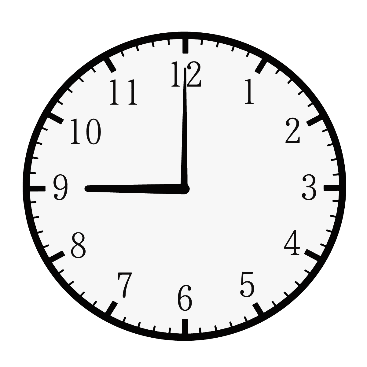 Analog clock showing 9:00