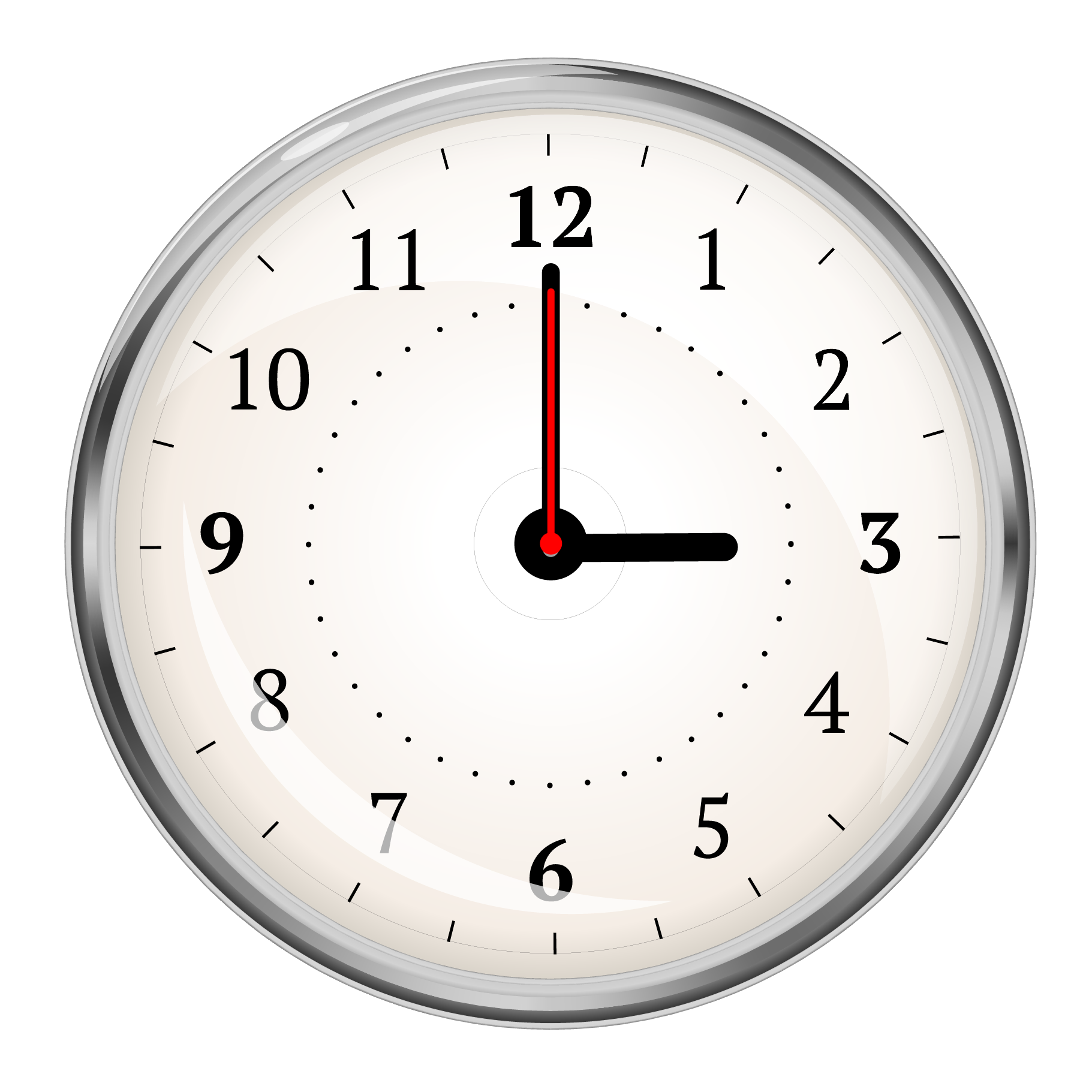 Analog clock displaying 3:00