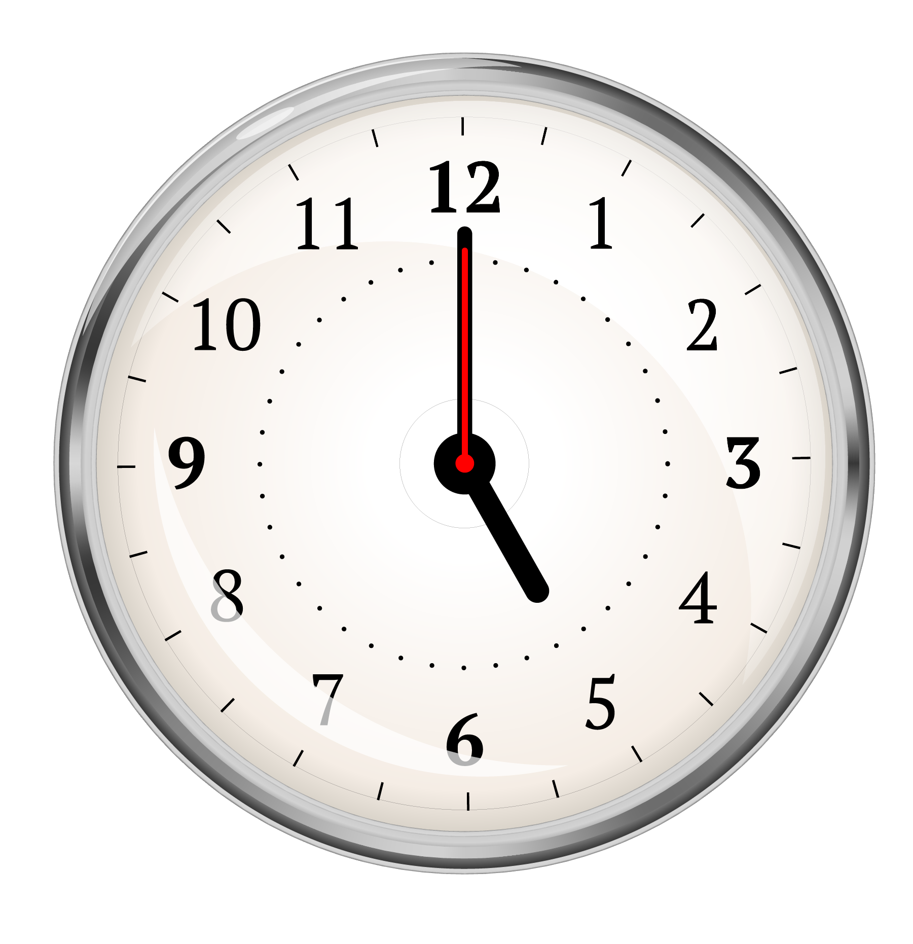 Analog clock displaying 5:00