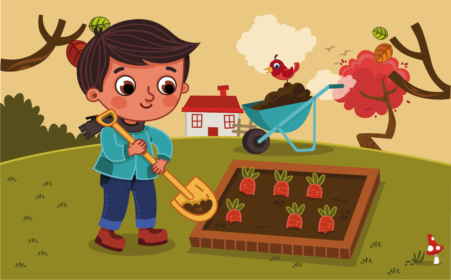 Ben picks vegetable in garden