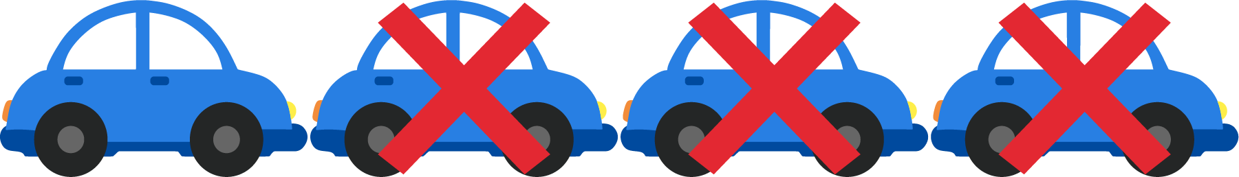 4 cars;  3 crossed out