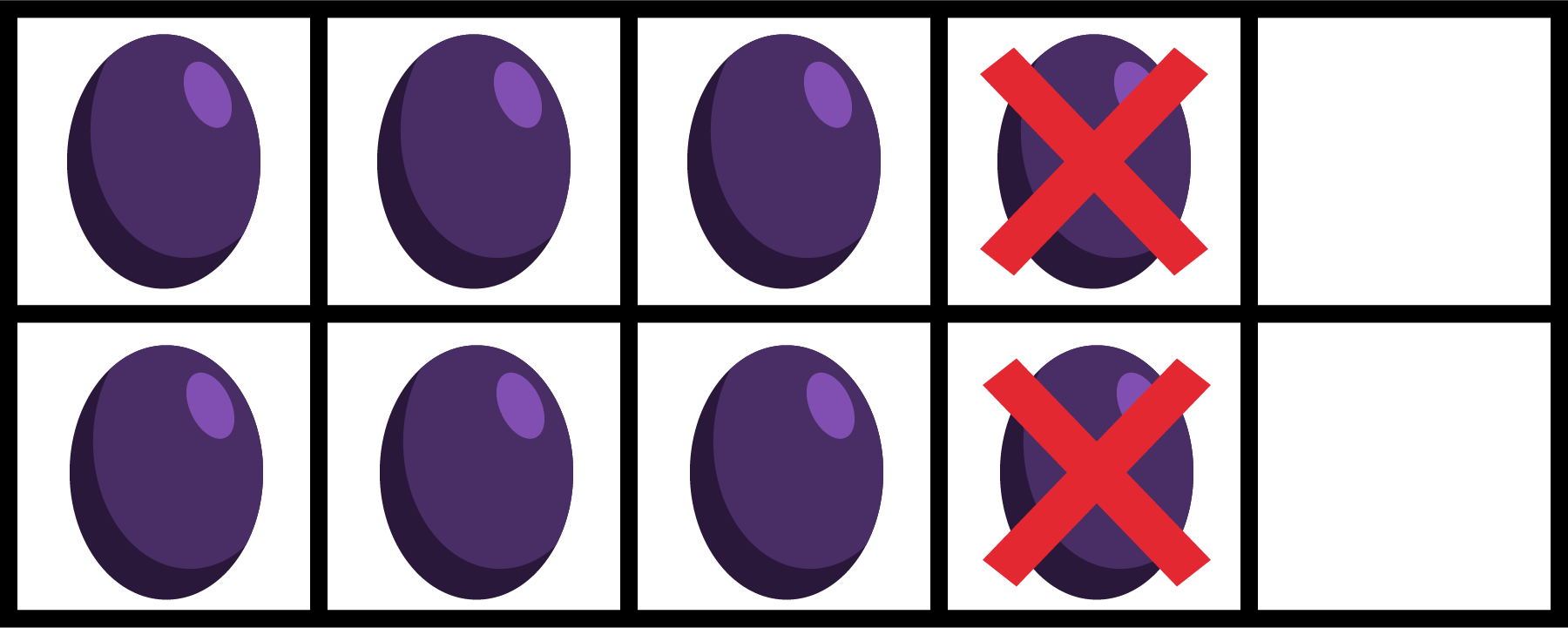 ten fram with 8 grapes; 2 of them crossed out