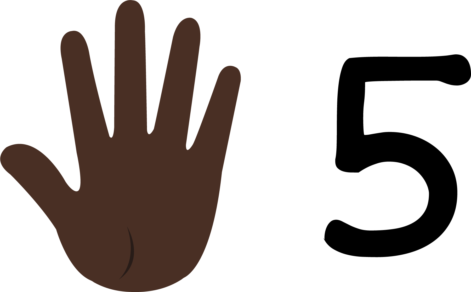 Five fingers up to represent the number five; and the number 5 shown.