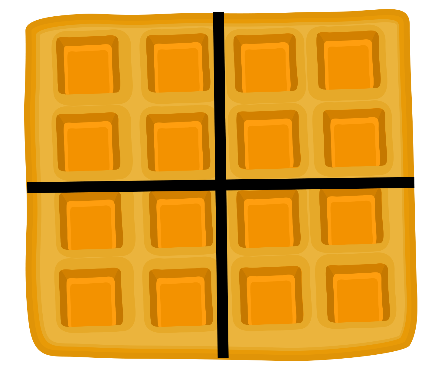 Waffle divided into fourths