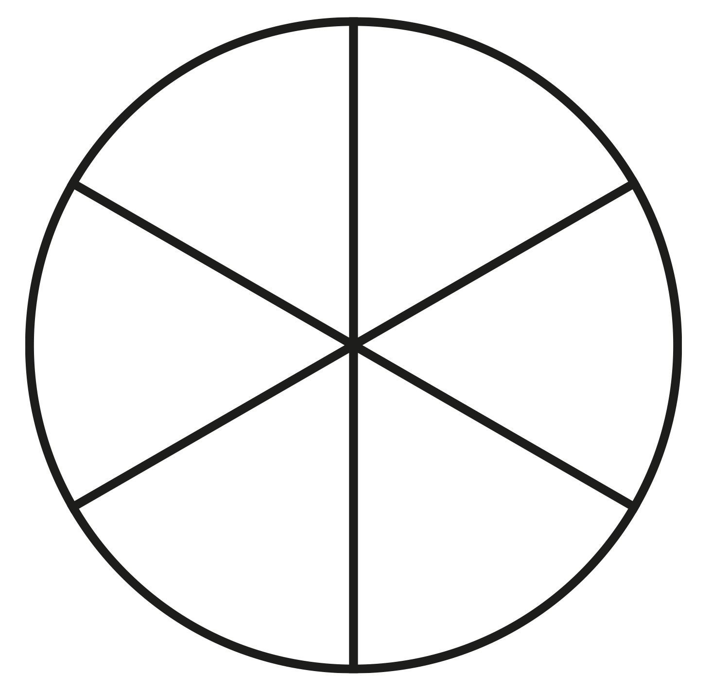Circle split into 6 equal parts