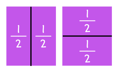 Square divided into halves vertically and another square divided into halves horizontally.