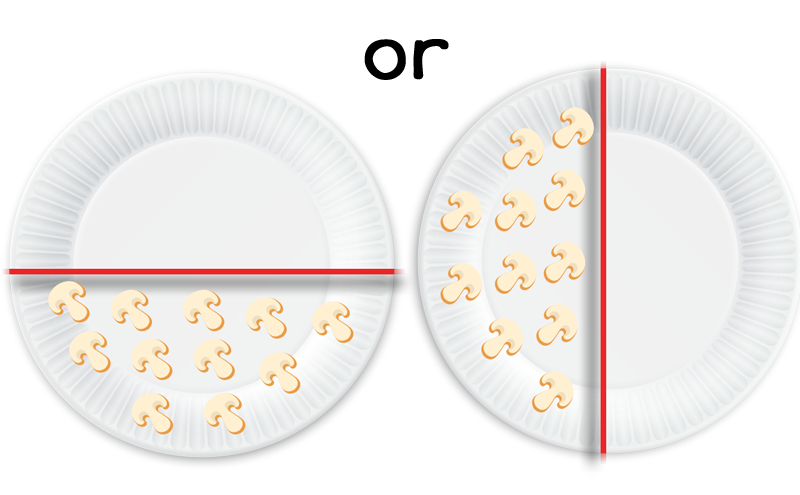 Paper plate with toppings on one half.