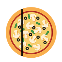 Pizza divided unequally.