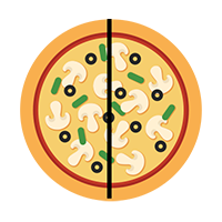 Pizza divided into halves.