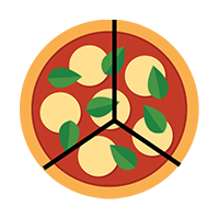 Pizza divided into equal thirds.