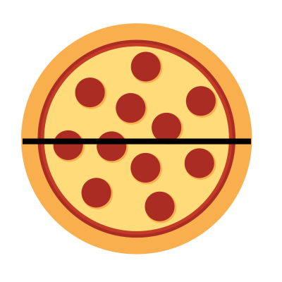 Pizza divided into halves.