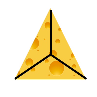 Triangle cheese divided into thirds.