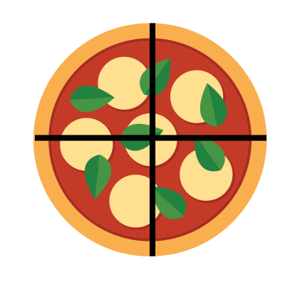 Pizza divided into fourths.