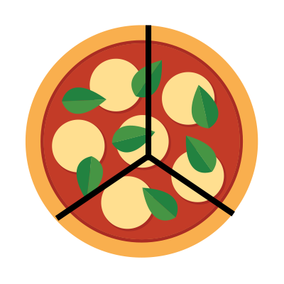 Pizza divided into thirds.