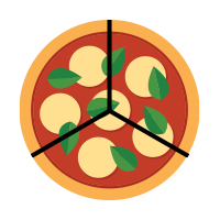Pizza divided into thirds.