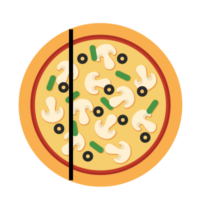 Pizza divided into two unequal parts.