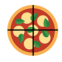Pizza divided into fourths.