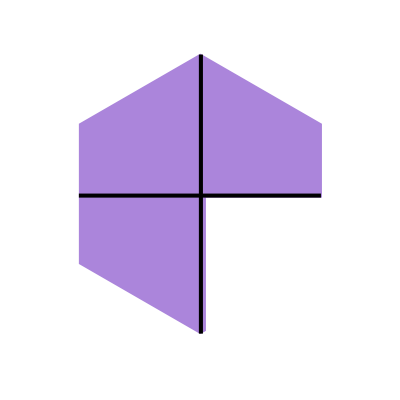 Hexagon in fourths with three fourhs colored in purple