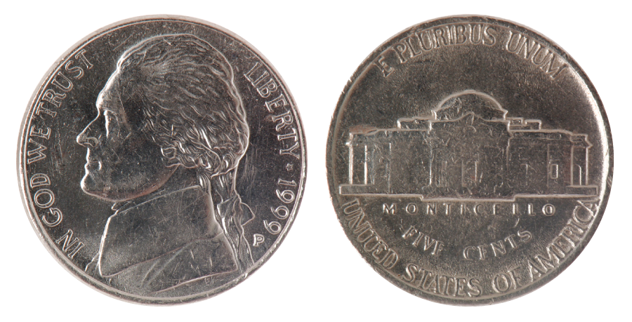 nickel, front and back