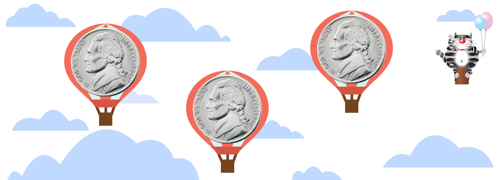 3 nickel balloons with cat counting