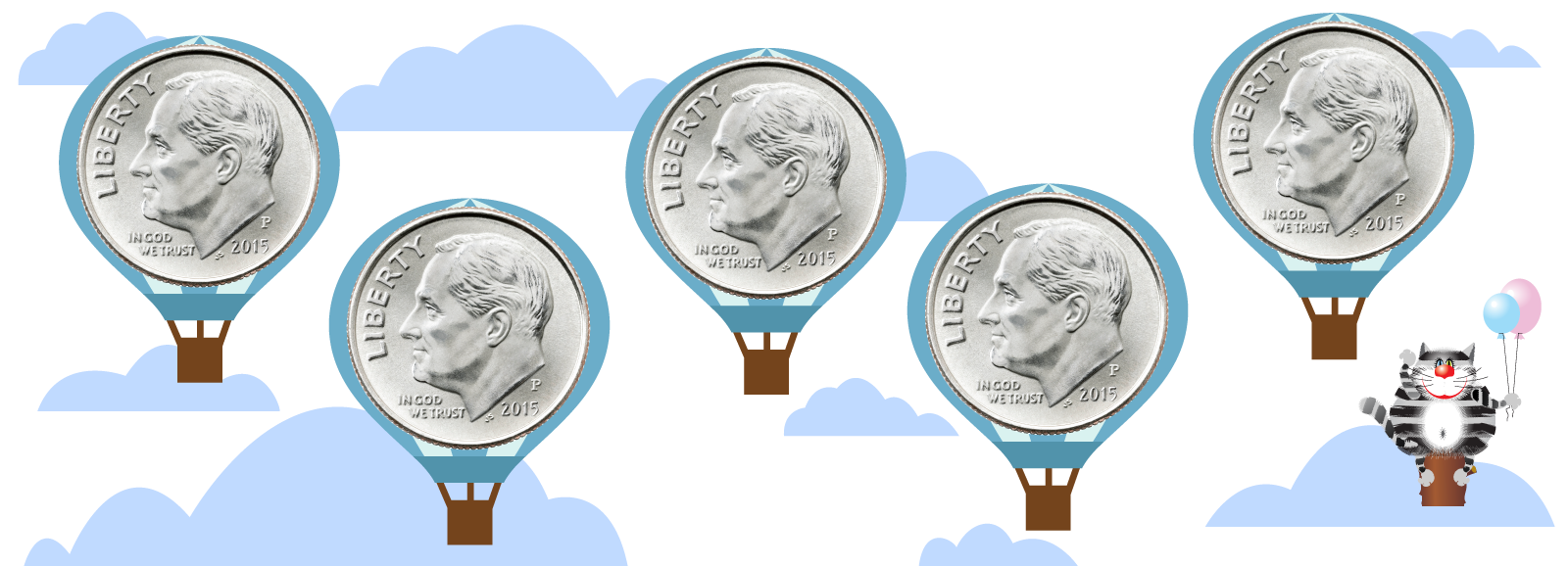 5 dime balloons with cat counting