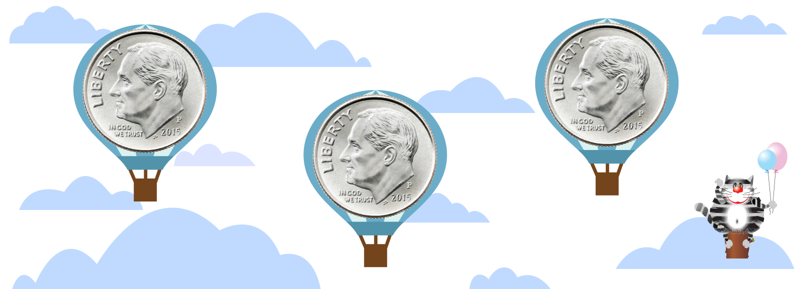 3 dime balloons with cat counting