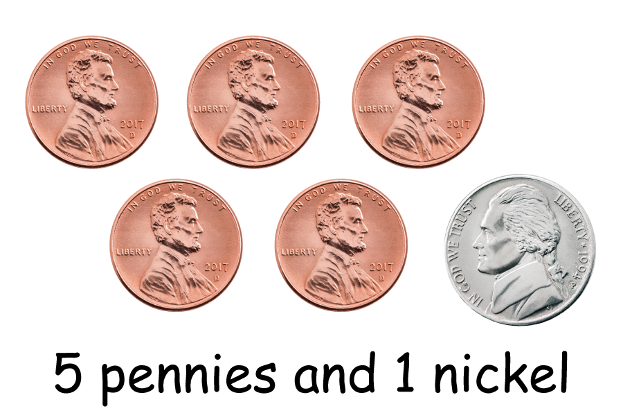five pennies and one nickel