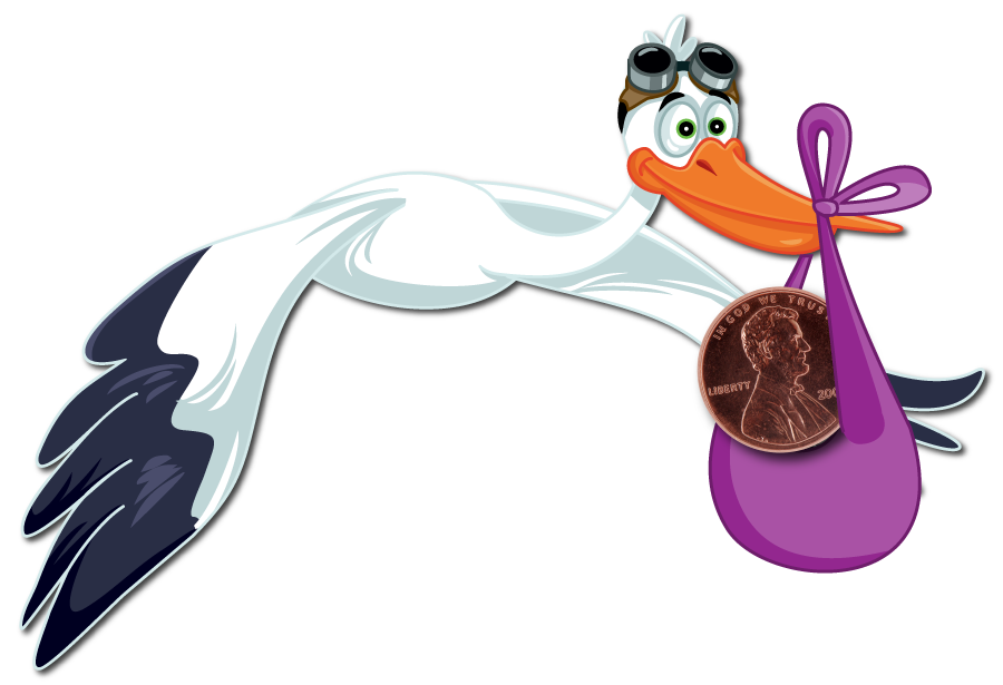 Sully the Stork with a penny