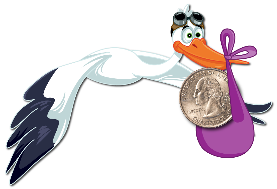 Sully the Stork with a dime