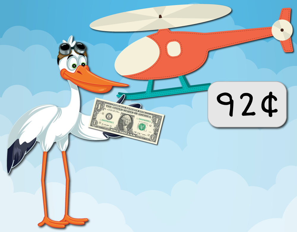  helicopter with 92 cents as a flying tag