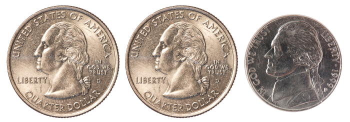 2 quarters, 1 nickel
