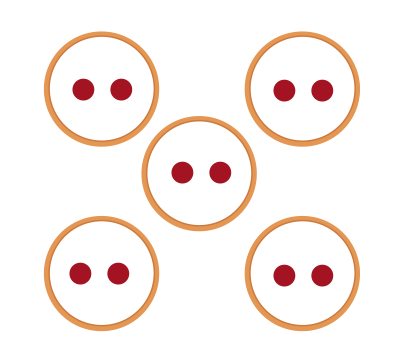 5 circles with 2 balloons in each circle