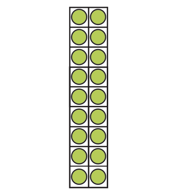 2 by 9 table of green dots