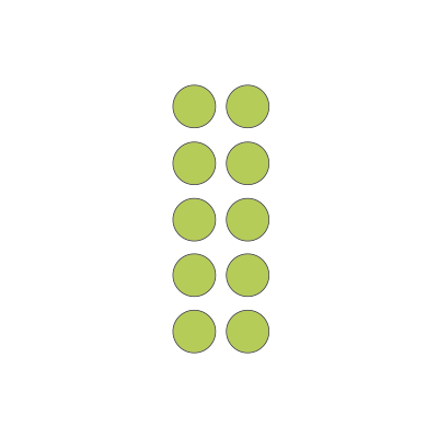 2  by 5 array of green dots