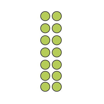 2 by 7 array of green dots