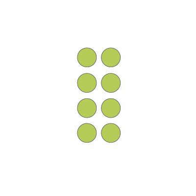 2 by 4 array of green dots