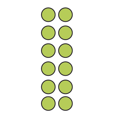 2 by 6 array of green dots