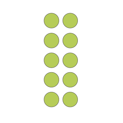 10 green dots in two columns and 5 rows
