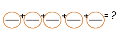 blank addition sentence for adding 5 numbers with each blank circled
