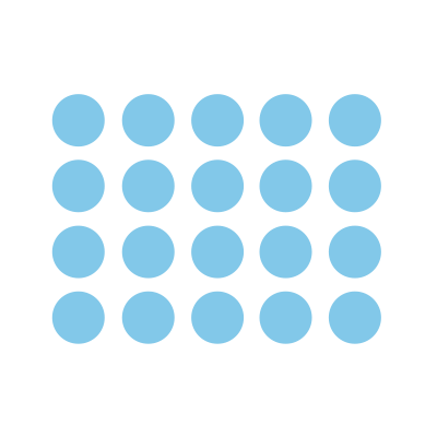 4 by 5 array of blue dots