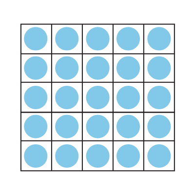 5 by 5 grid filled with blue dots