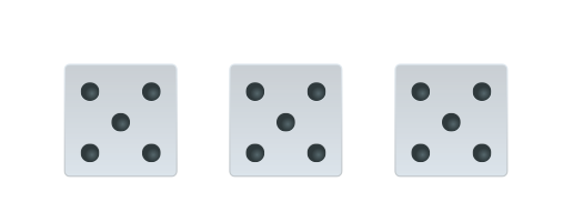top of 3 dice each showing 5 dots