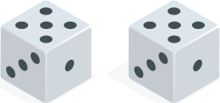 Two dice with 5 dots showing on top.