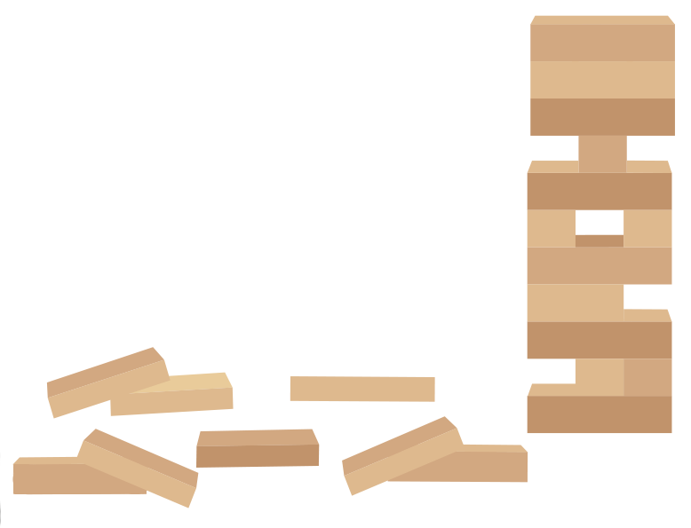 Illustration of stack of wooden blocks with some blocks scattered beside stack.