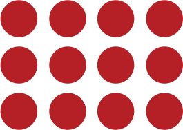 3 by 4 array of red dots