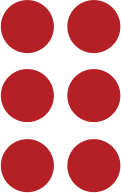 2 by 3 array of red dots