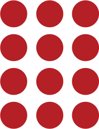 3 by 4 array of red dots