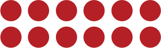 6 by 2 array of red dots